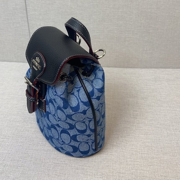 COACH Classic Jacquard Blue Denim Mini Backpack - Picture 8 of 8
